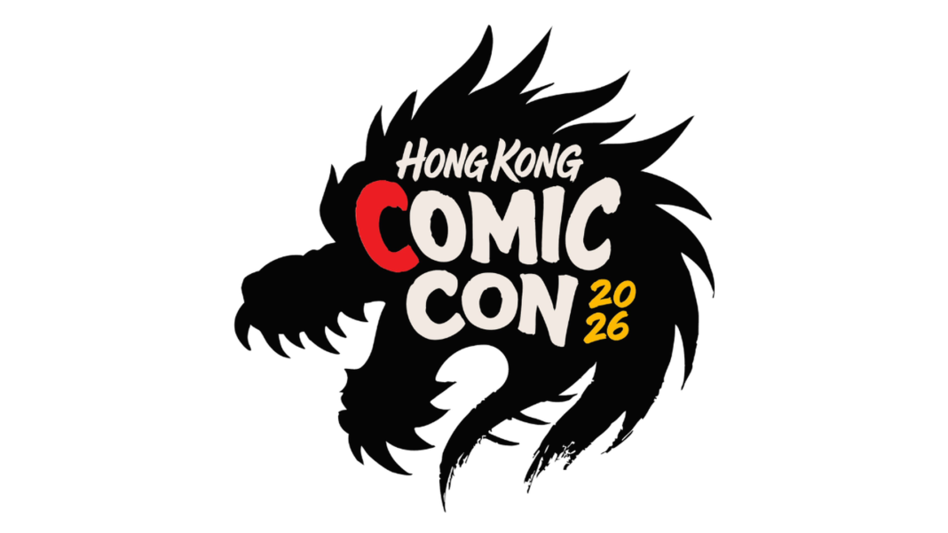 Promotional artwork for Comic Con 2026 event in Hong Kong, featuring a dragon style silhouette in black and playful font with minimal color.